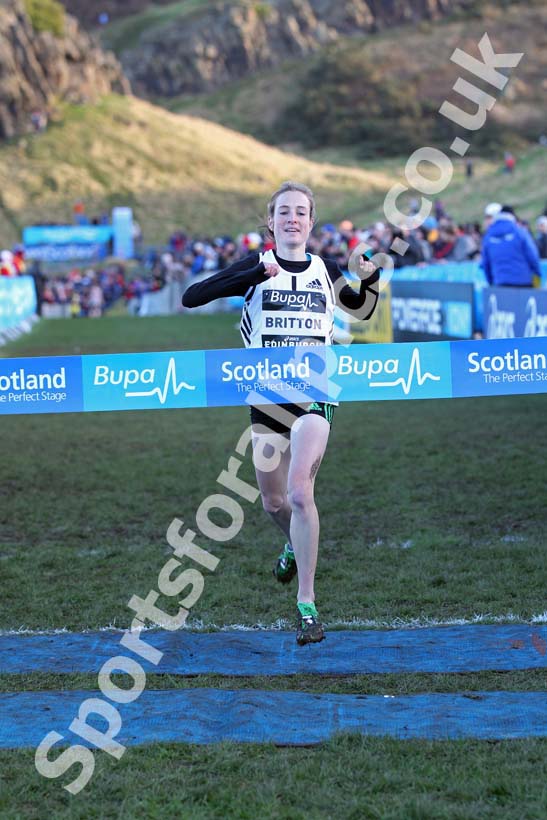 Fionnuala Britton winning the Senior Women, BUPA Great Edinburgh Cross Country.